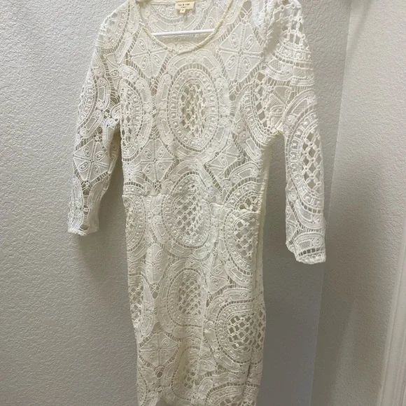 vintage white dress lace 1960s White Lace Long Sleeve Mini Dress, sz. S main image 0